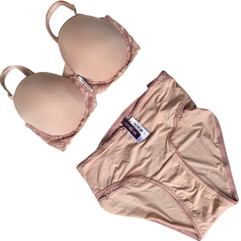 PLUS 2X 40 DDD NEW NWT ADORE ME‎ bra tan lace trim padded underwire panty set